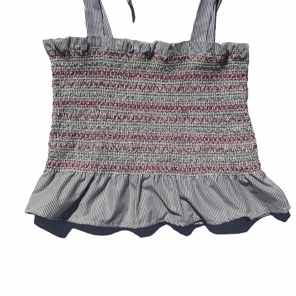Style Envy Smocked Striped Tie Strap Crop Tank Top - Picture 6 of 7